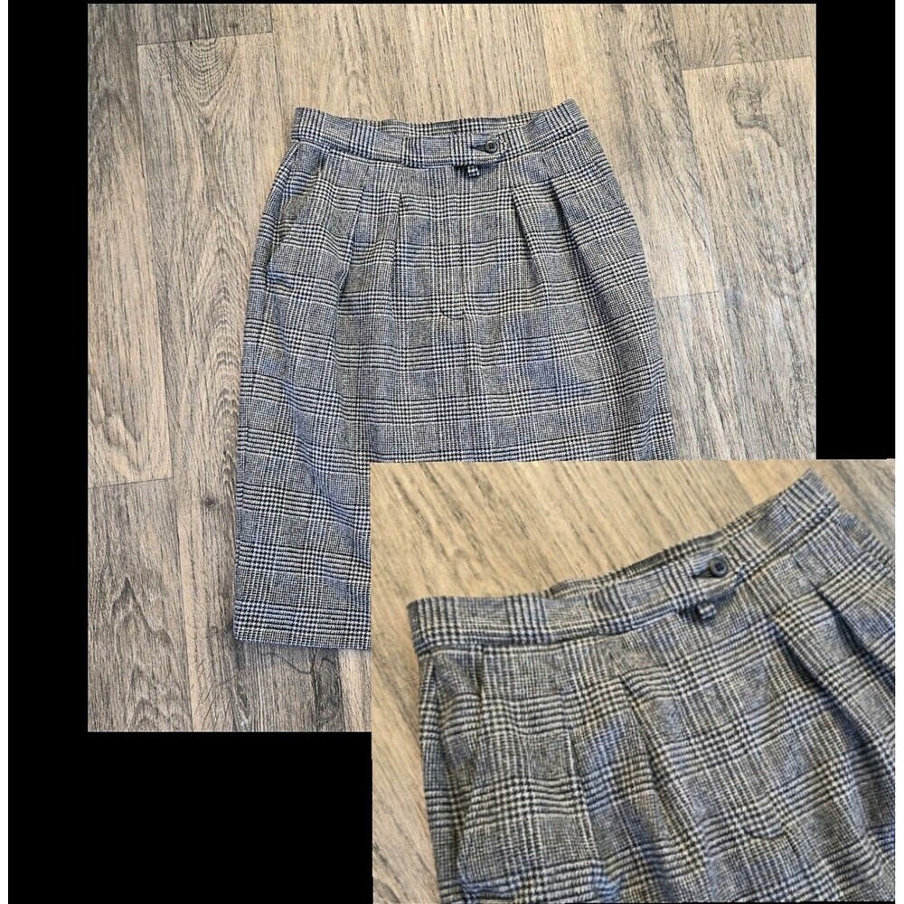 Vintage Woolrich Gray Plaid Pleated 80s Midi Skirt Sz 12 Wool Union Made in USA